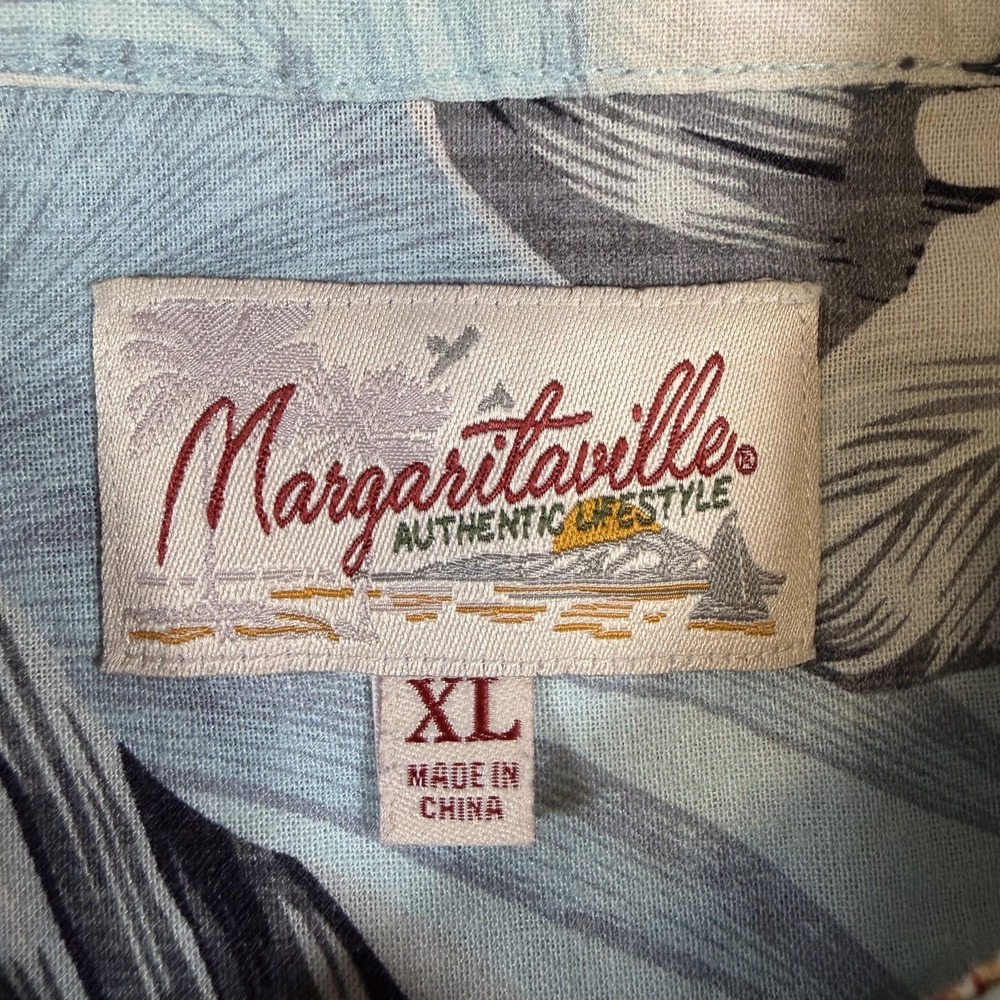 Margaritaville Shirt Mens XL Blue Floral Hawaiian Tropical Short Sleeve - Picture 3 of 7